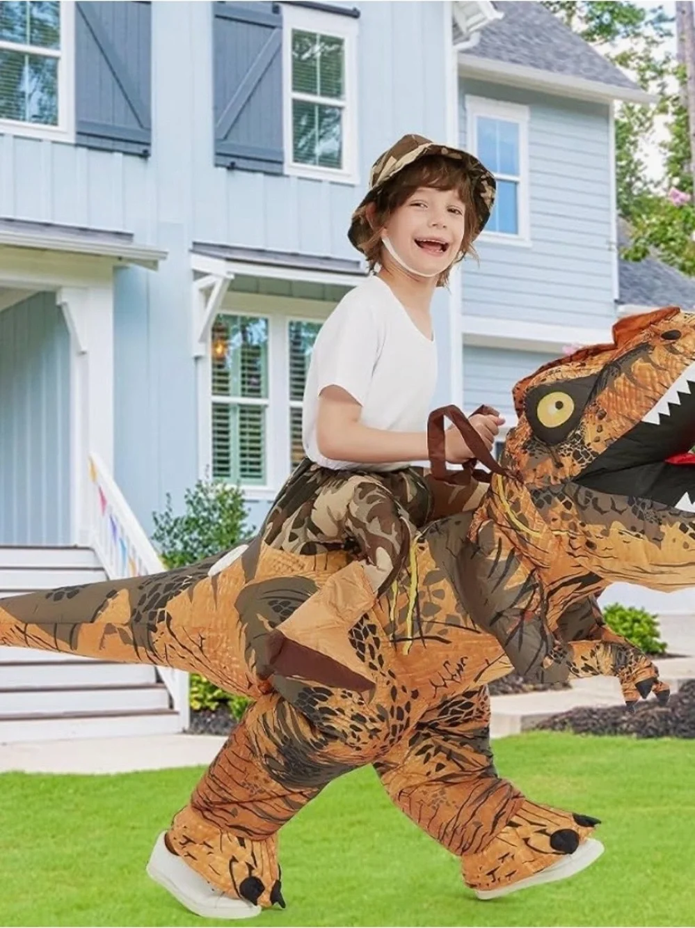Goosh 48” Kids Medium Brown&Orange Inflatable Dinosaur Ride-On Costume